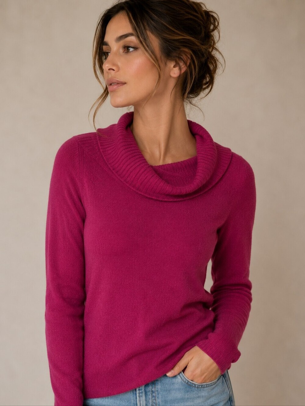 Spense Pink Cowl Neck Sweater Medium Angora Blend Long Sleeve Pullover